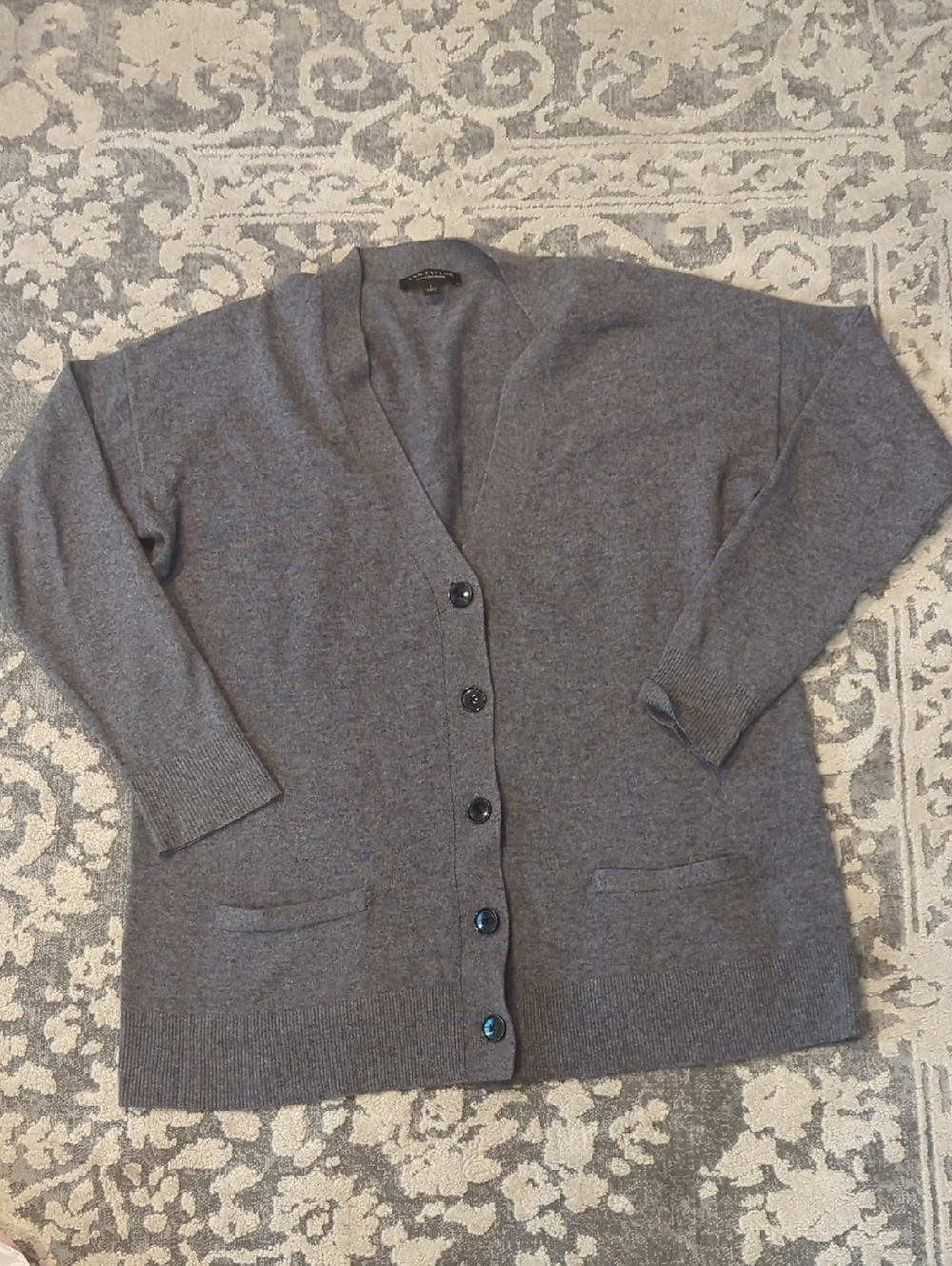Cashmere Ann Taylor Gray Button-Front V-Neck Cardigan